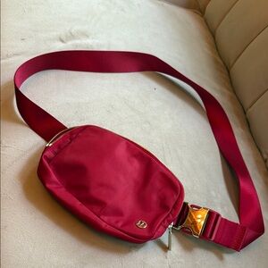 Lululemon Athletica Red Belt Bag with Gold Zipper